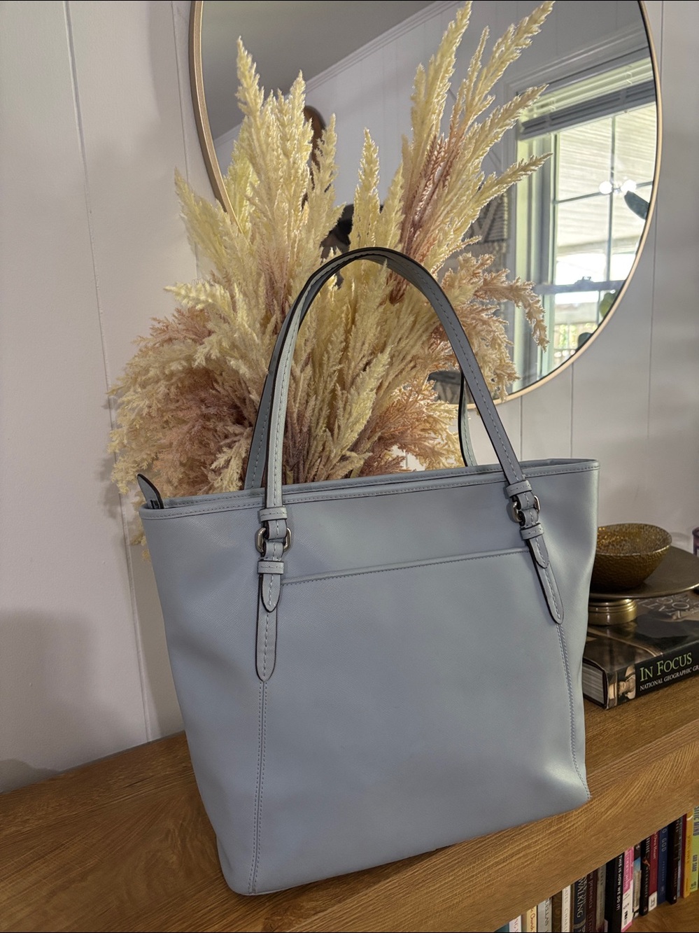 Coach Peyton Leather Tote Zip Top‎ in  blue saffiano-textured Shoulder Bag - Picture 6 of 16